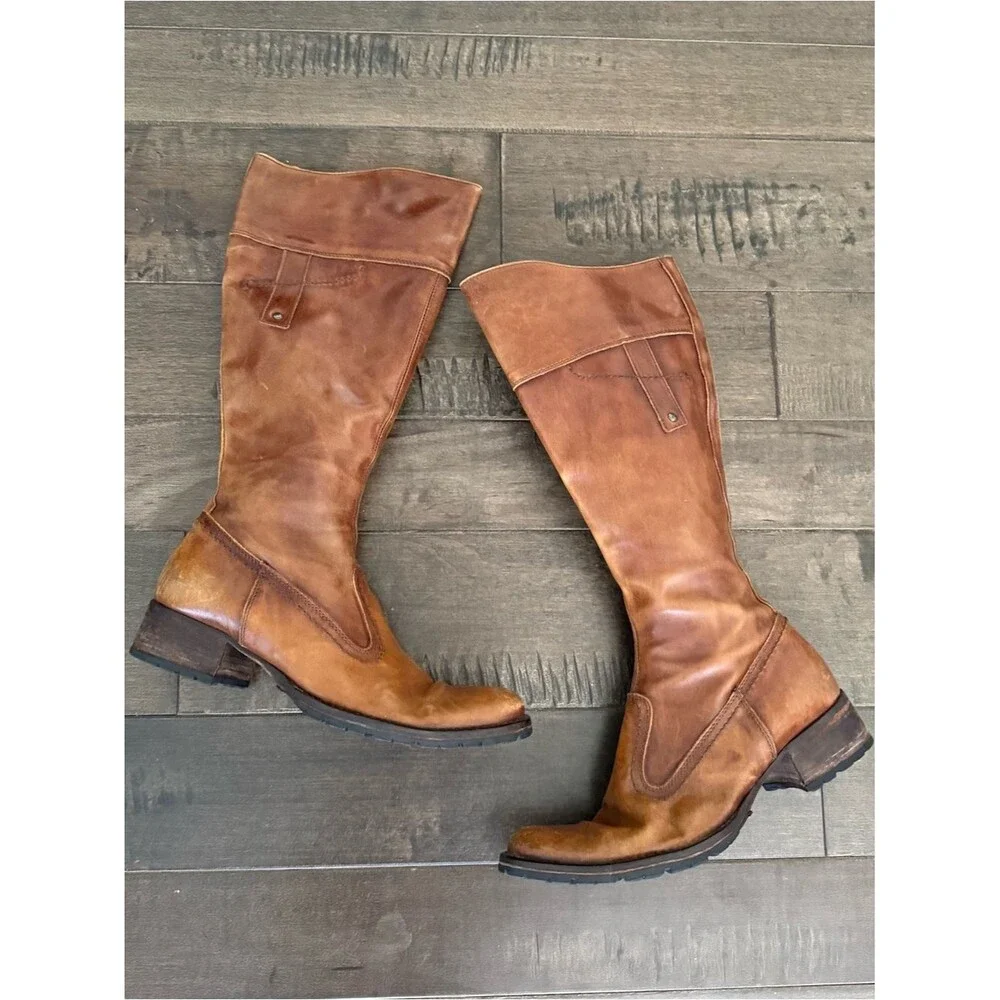 Nero Giardini Leather Riding Boots Cognac Brown 37 Italian Tall Vibram